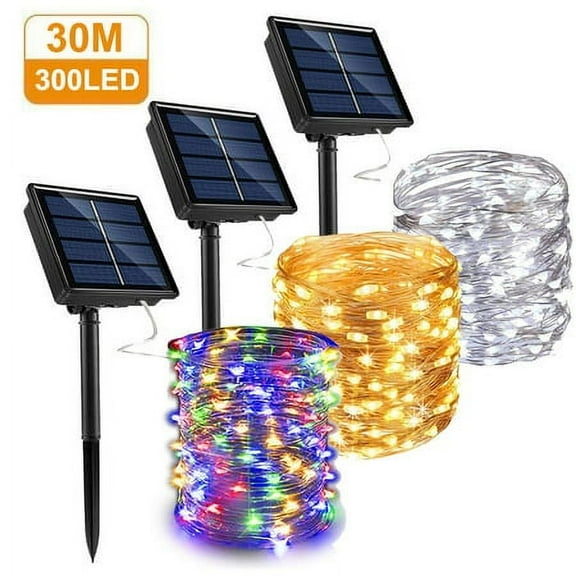 Cocobaby 98ft 300 LED Solar String Lights,Extra-Bright Solar Outdoor Lights with 8 Lighting Modes,Waterproof Solar Fairy Lights for Garden,Patio,Trees,Party,Christmas Decor