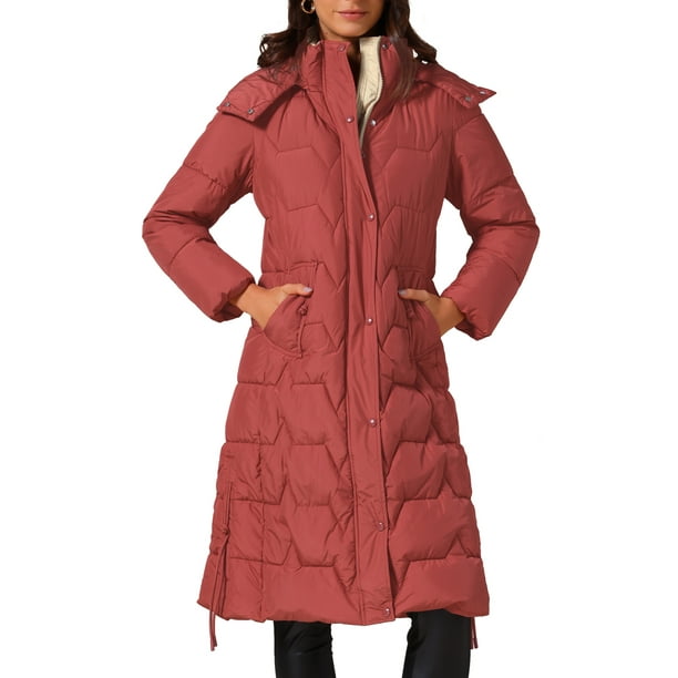Abrigo largo de invierno para mujer INSPIRE CHIC, chaqueta acolchada con capucha y cierre, exterior rojo