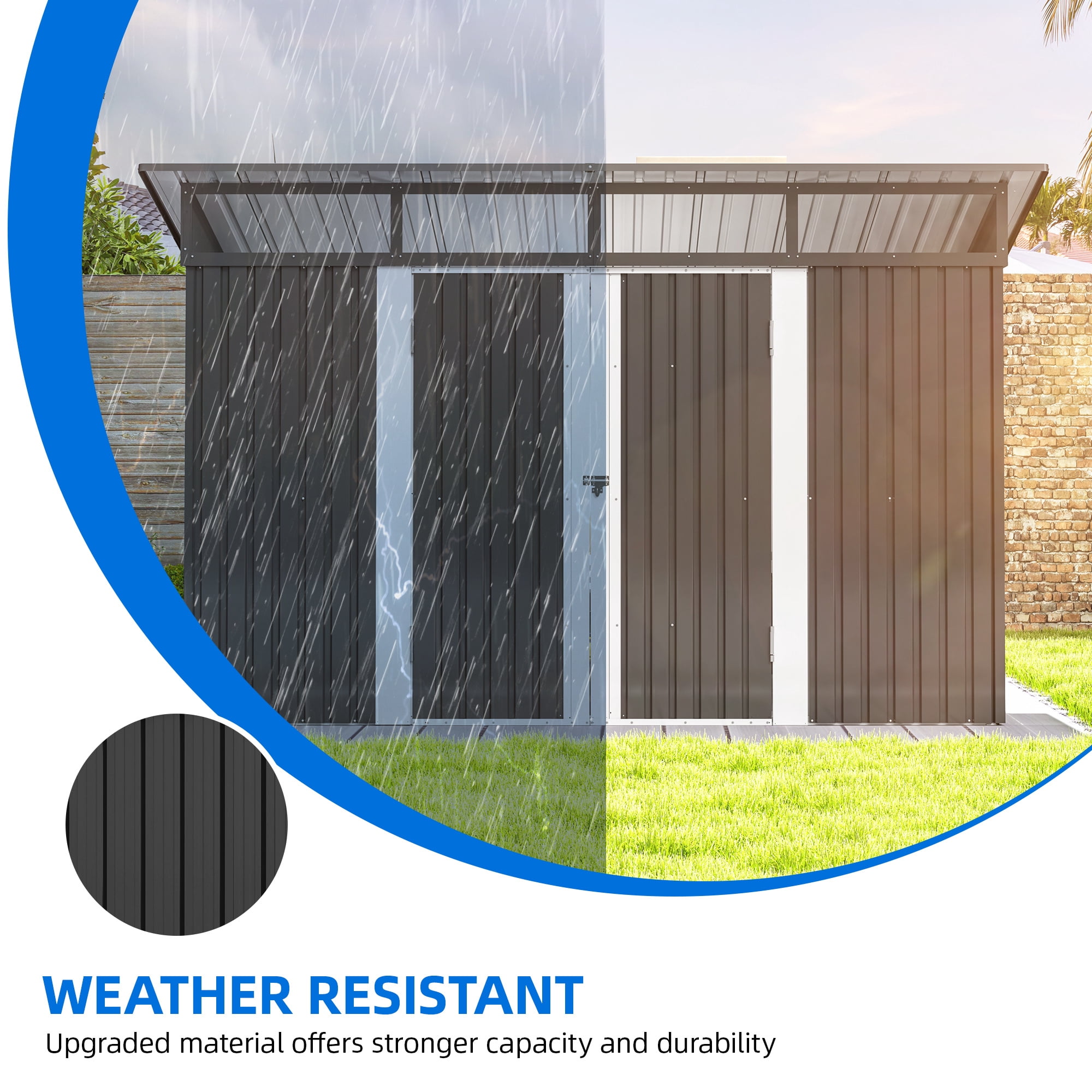Dextrus 8.5x3.5 FT Outdoor Storage Shed with Acrylic Windows, Secure Access Lock for Bike Garden Patio Dark Gray