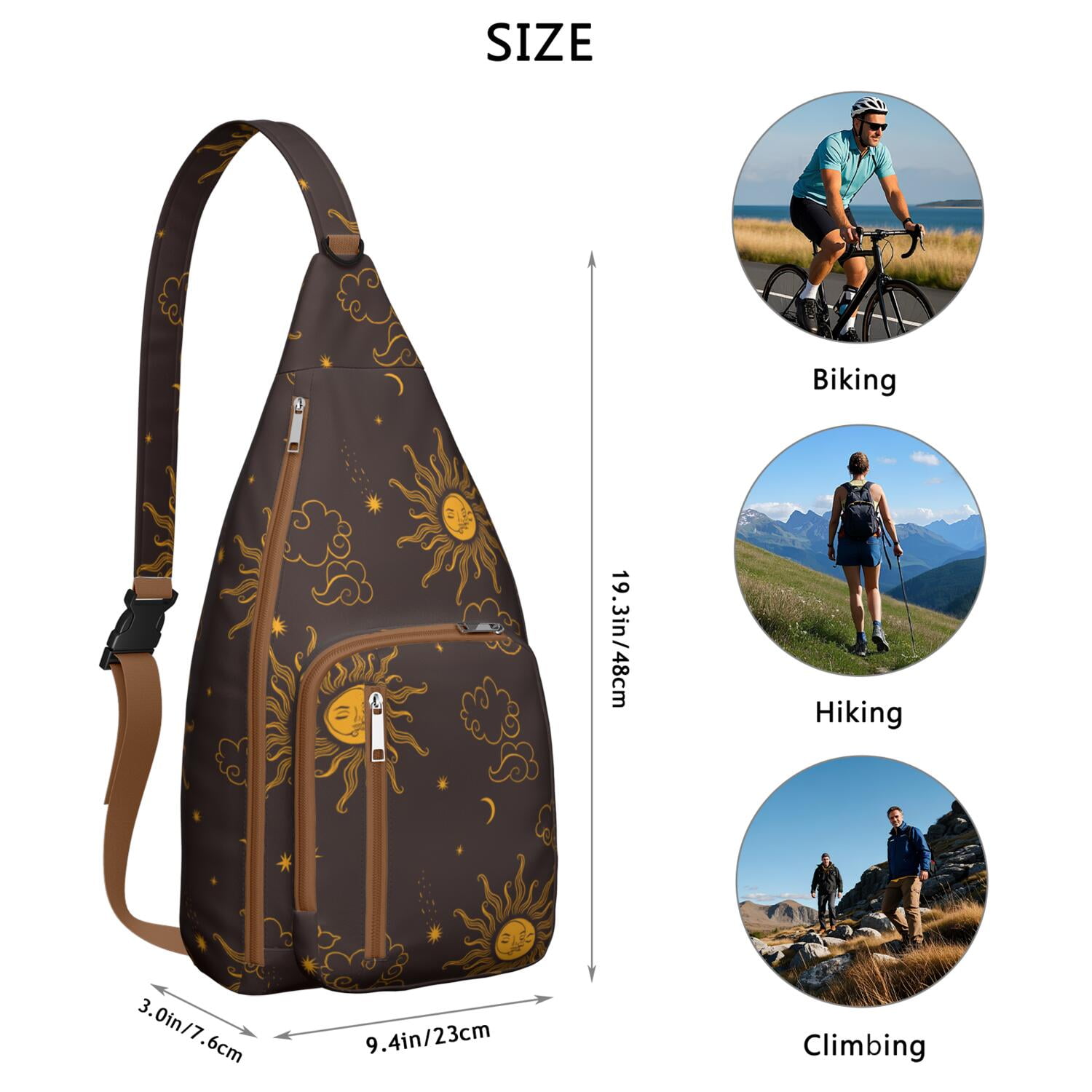 Gothic Mystical Crossbody Bag - Sun & Moon Star Print, Dark Aesthetic Sling Pack, Waterproof & Adjustable Strap