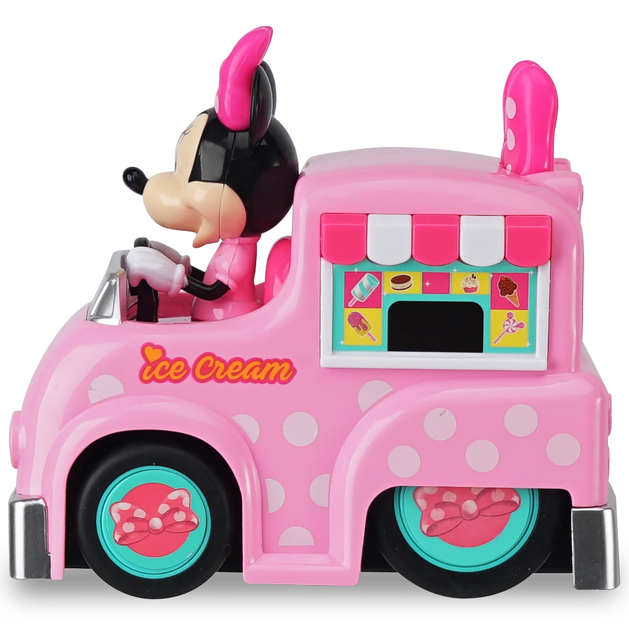 Disney Junior: Press N' Go - Minnie Mouse Ice Cream Truck - 5.5” Pink & White Toy Vehicle, Flashing Lights & Sounds Car, Desserts Shop Play, Kids 3+