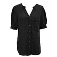 thumbnail image 5 of Womens Plus Size Shirts Oversized Tshirts for Women Casual Denim V Neck Short Sleeve Button Down Shirt Plus Size Tops Black L, 5 of 6