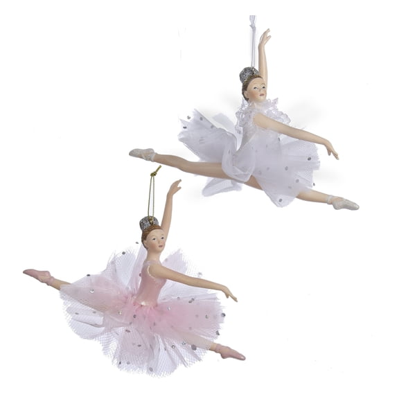 Kurt S. Adler Ballerina Christmas Ornaments Plastic Pink White Set of 2 Assorted