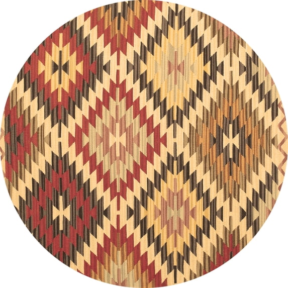 Ahgly Company Indoor Round Abstract Brown Contemporary Area Rugs, 8' Round