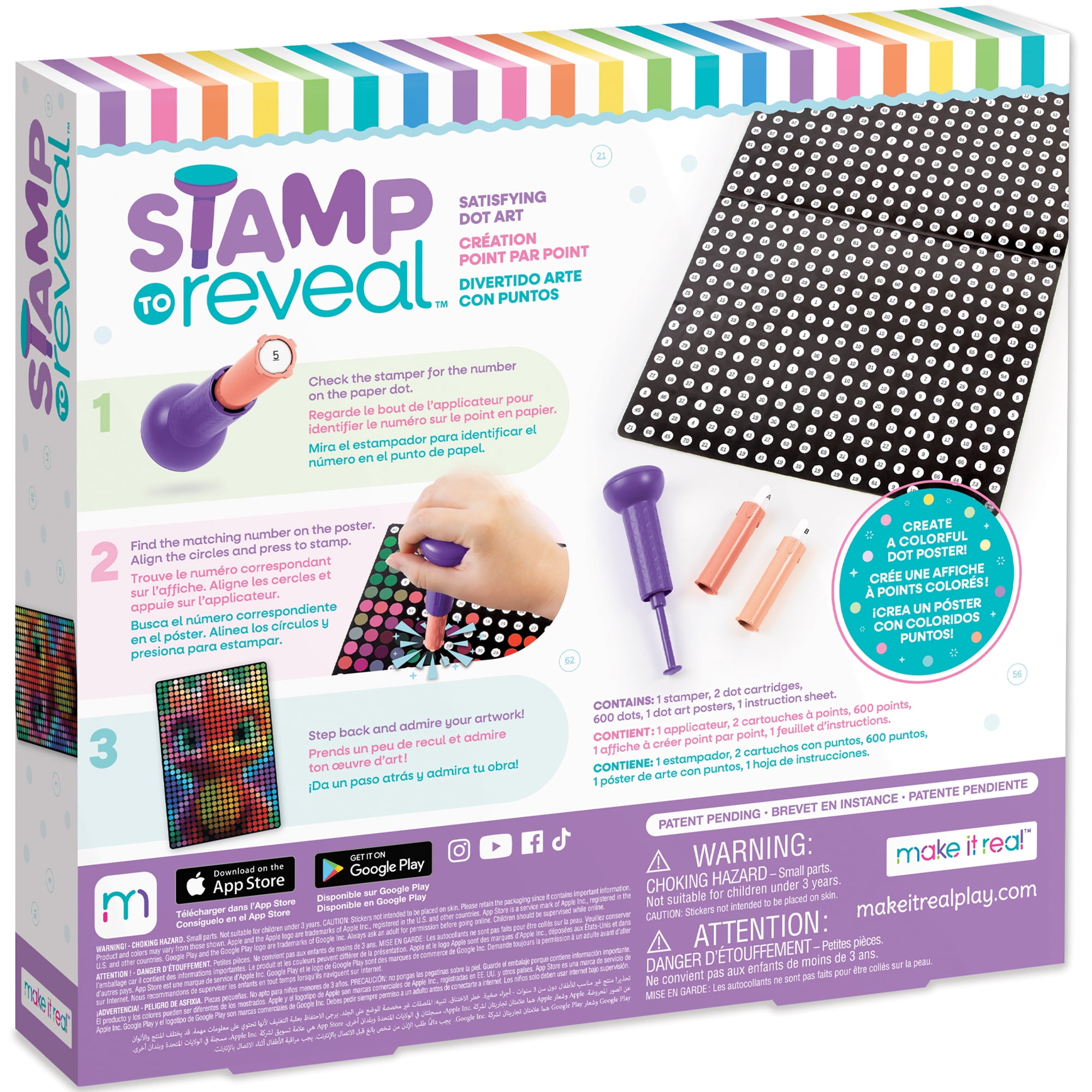 Make It Real: Stamp To Reveal Single - Glow Dragon - 605pcs - DIY Dot Poster Character, 11x16.5", Craft Kit, Artwork Activity, Girls & Kids Ages 6+