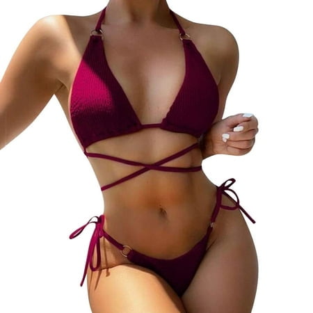 FhsagQ Swimsuit Sets for Women 2 Piece Bikini Women Crisshigh Waist Bikini Mesh 2 Piece Swimsuits Women Swimsuit Sets Dress Slip Women's Swimsuit Sets See Through Red L