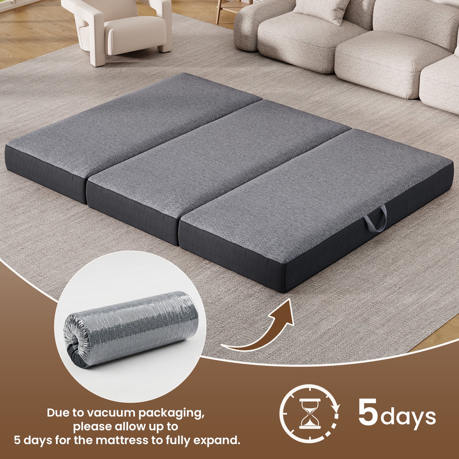 Cozylore 6 inch Tri Folding Mattress Full Size Foldable Mattress Memory Foam Mat with Washable Cover and Non-Slip Bottom Portable Floor Bed for Travel, Camping, Guest, 73" x 52" x 6"