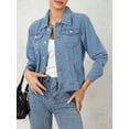 thumbnail image 5 of Michellecmm Basic Fitted Denim Jacket for Women, Long Sleeve Solid Color Casual Button Down Chest Pocket Jean Tops, 5 of 9