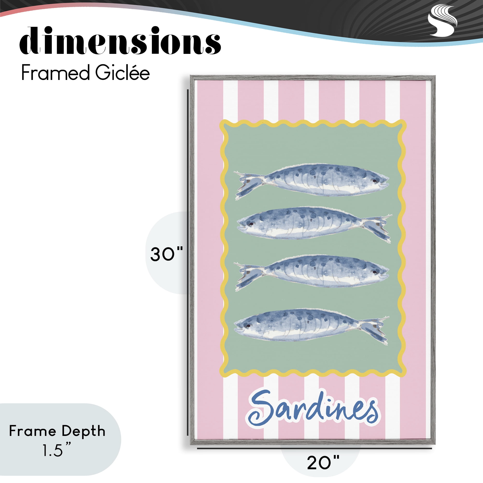 Stupell Industries Pastel Striped Sardines Gray Framed Giclee Art, design by Patricia Pinto