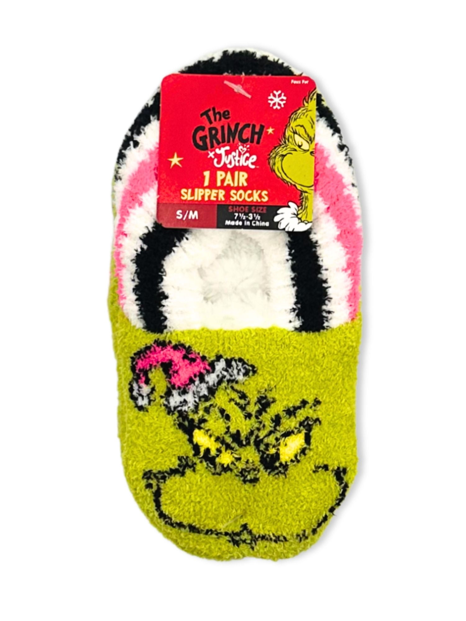 Grinch x Justice Girls Slipper Socks, 1-Pack, Sizes S/M-M/L