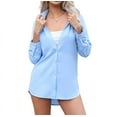 thumbnail image 2 of Womens Stretch Button Down Long Sleeve Shirt Soft Basic Wrinkle Free Work Business Formal Casual Blouse Blue S, 2 of 10