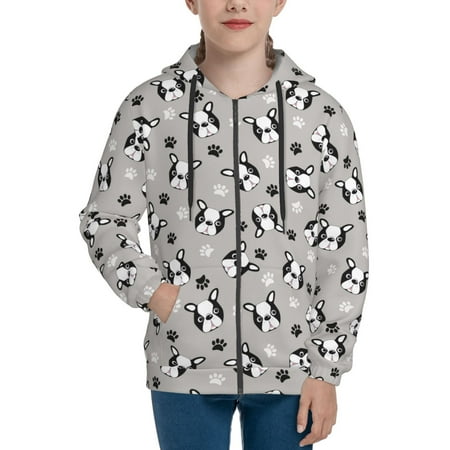 

Hoodies for Teen Girls Boys Cute boston terrier puppy paw Long Sleeve Youth Kids Essentials Zip Up Hoodie Lghtweight Fashion Hoodies & Sweatshirts Jacket Fall Winter Outfits Tops