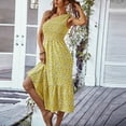 thumbnail image 6 of USSUMA Sundresses for Women Casual Summer Smocked Flowy Swing Boho Long Floral Print Maxi Womens Shirt Dresses Beach One Shoulder Sleeveless Plus Size Wedding Guest Sun Dress, 6 of 8