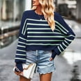 thumbnail image 4 of MIUOWANP Stripe Sweater for Women 2024 Women's Fashion Loose Large Size Long Sleeve Stripe Sweater Tops Dark Blue S, 4 of 5