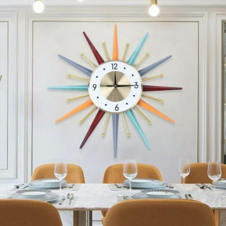 Large Wall Clock, 22 Inch Colorful Modern Wall Clock, Starburst Ball Clock Mid Century Festivel Home Decor Clock for Living Room, Bedroom, Study, Dining Room, Porch