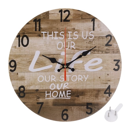 Uxcell Wooden Numerals Family Time Vintage Wall Clock, 12 Wooden Finish Clock with Roman Numerals, Battery Operated Easy Install for Living Room Bedroom Kitchen Office Decor
