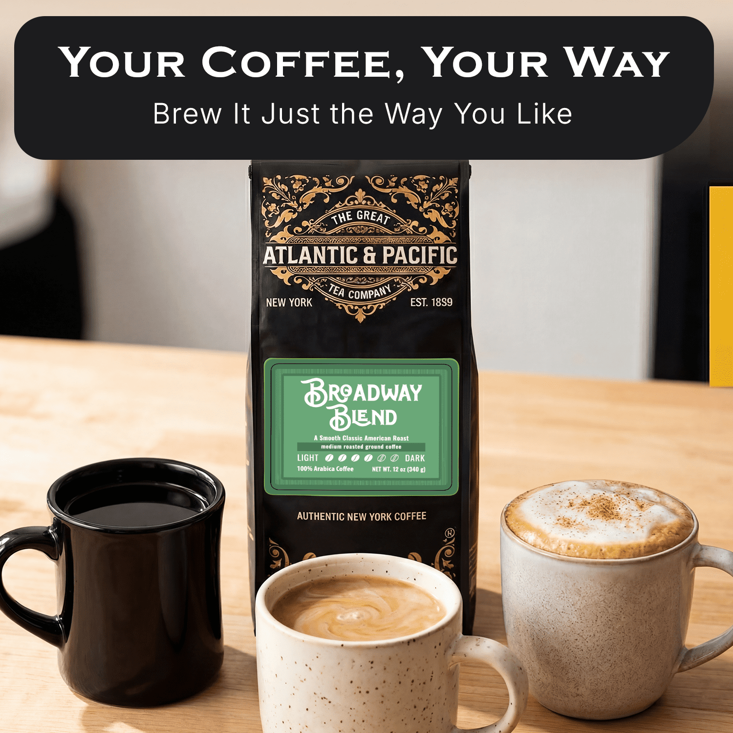 A&P Broadway Blend Ground Coffee, 12 oz 3 Pack Medium Roast, Smooth & Classic, Premium 100% Arabica, Rich Aroma & Freshly Blended Coffee Experience