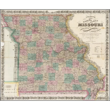 LAMINATED POSTER Colton's New Sectional Map of the State of Missouri Compiled From The United States Surveys & Other Authentic Sources . . . 1872 POSTER PRINT 24 x