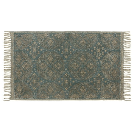 Vintage Comfort Accent Rug with Tassels  Hand Woven Throw Rug (Blue  3  x 5 )