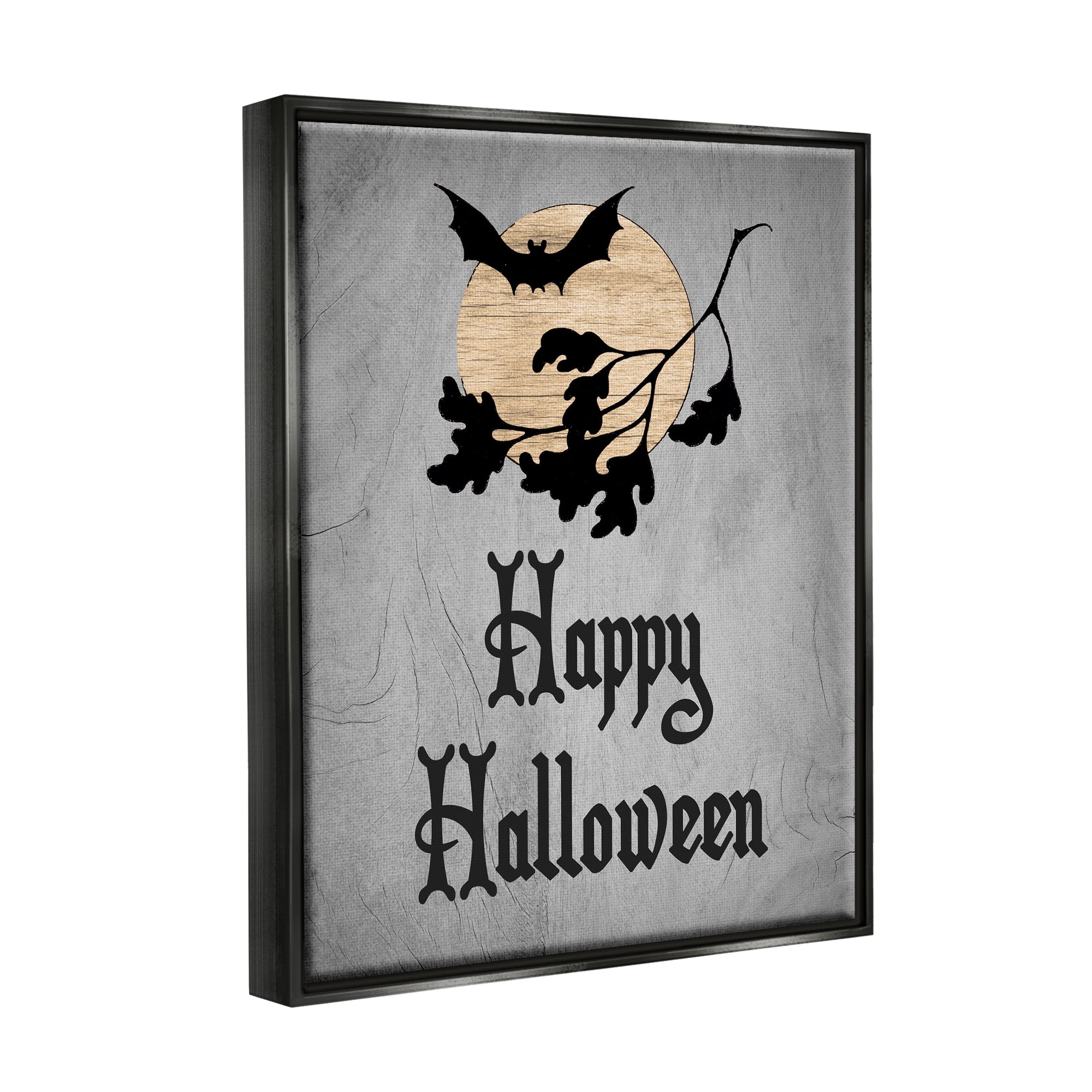 Stupell Industries Happy Halloween Bats Holiday Painting Black Floater Framed Canvas Art Print Wall Art, 25 x 31