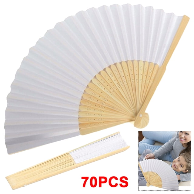 Abanico Plegable Bambú Papel DIY Blanco en Blanco para Dibujo Caligrafía Práctica Manual