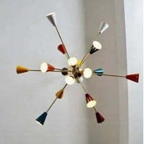 Large Mid Century Multicolor Sputnik Chandelier – Stilnovo Style Atomic Light Fixture, Retro Modern Statement Lighting