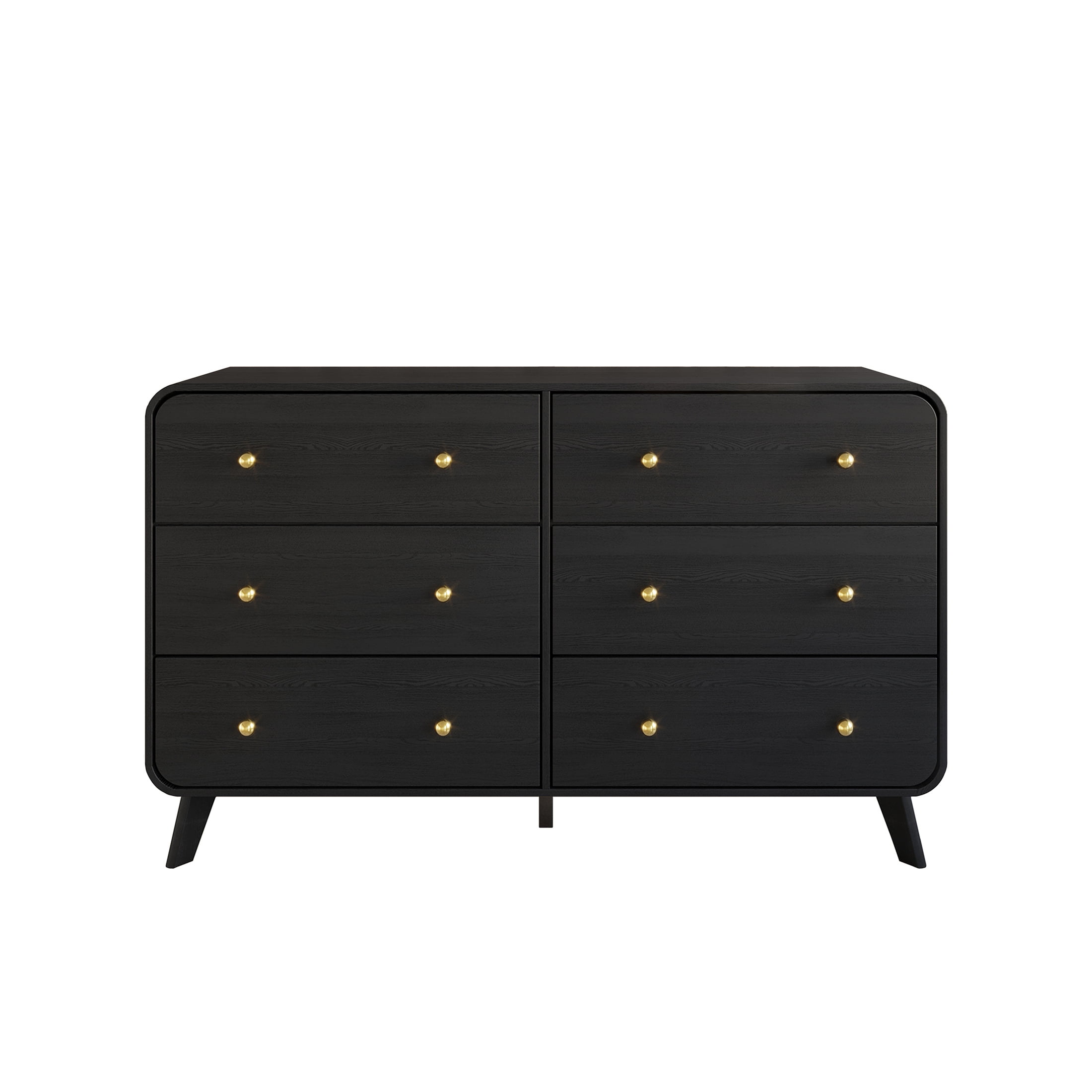 Castle Place Mid-Century 6 Drawer Wooden Dresser, Black