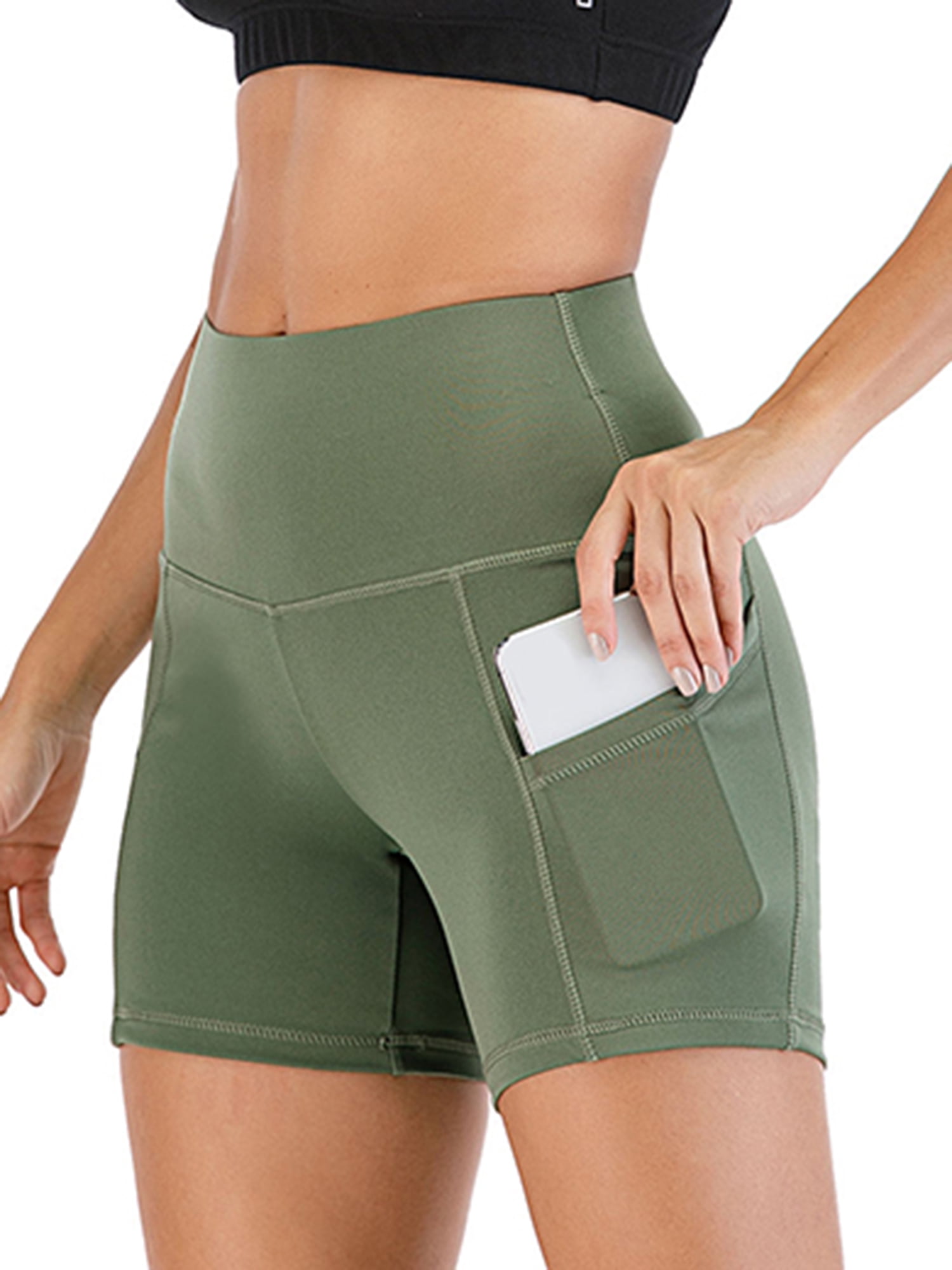 slim senna Yoga Shorts for Women Workout Running High Waist Tummy Control Biker Sports Gym Shorts with Pockets 