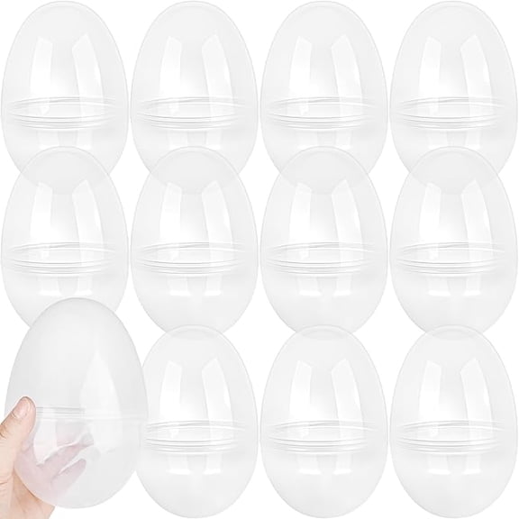 4.7 Inch Clear Plastic Easter Eggs, 12 Pack Transparent Fillable Eggs for Easter, DIY Candy Toys Storage, Empty Surprise Eggs for Party Decorations Basket Stuffers