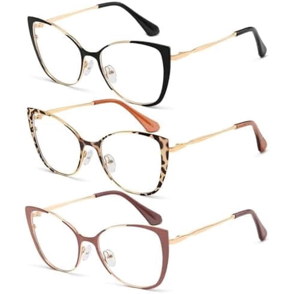 3 Pack Blue Light Blocking Glasses for Women, Cat Eye Computer Eyewear for Screen Work Gaming