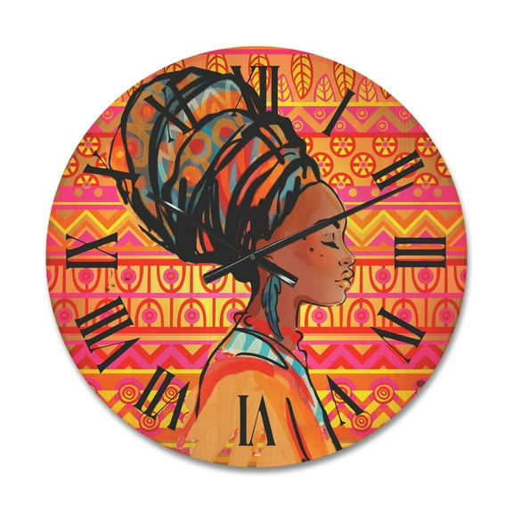 Designart 'Portrait of African American Woman With Turban I' Modern Wood Wall Clock