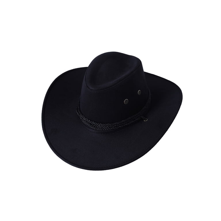 Black Wide Brim Western Fedora Hat with Chin Strap Men and Women Black Straw Cowboy Hat with Wide Brim Chin  main image 3