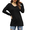 thumbnail image 5 of TEMOFON Women Tunic tops Long Sleeve fall Tops Comfy V Neck Basic Shirts Solid Color T Shirt Loose Casual Fall Blouse Black Tee black, 5 of 5