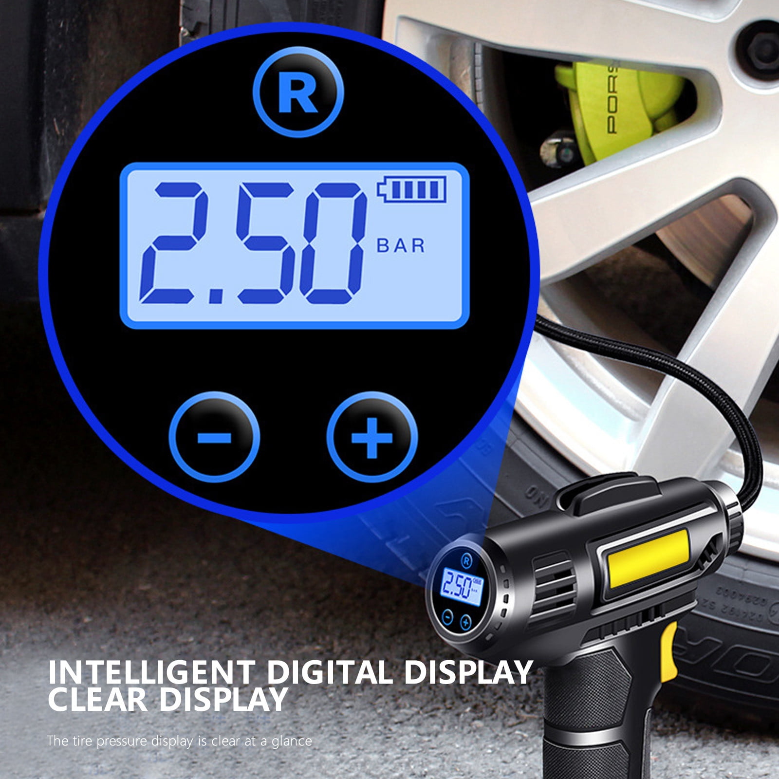 Avid Power Cordless Tire Inflator, 120W Rechargeable Air Compressor with Digital Gauge & Car Adapter, Portable for Cars, Bikes & Inflatables
