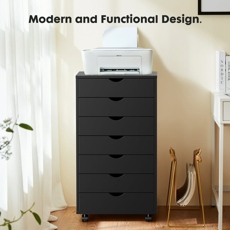 ZUNMOS 7-Drawer Wood Dresser, Mobile Storage Organizer for