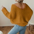 thumbnail image 5 of DuoJiaJ Oversized Knit Sweater Long Sleeve Crewneck Pullover Casual Loose Openwork Yarn Top Soft Comfortable Elegant Tunic Blouse Womens Fashion Orange L, 5 of 5