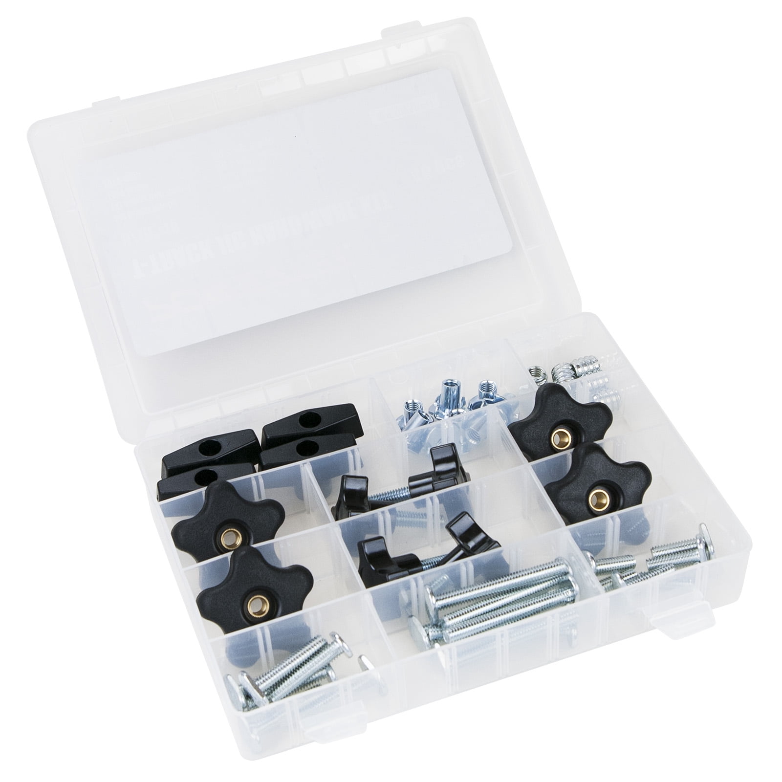 POWERTEC 46 Piece SetT Track Knob Kit, 5/16-18 Threaded Bolts and Washers, T Slot Bolts, T Track Accessories for Woodworking Jigs and Fixtures (71174)