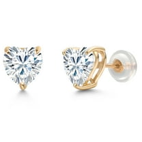 Gem Stone King 14K Yellow Gold White Moissanite Earrings for Women Men | 2.16 Cttw | Heart Shape 6.5MM