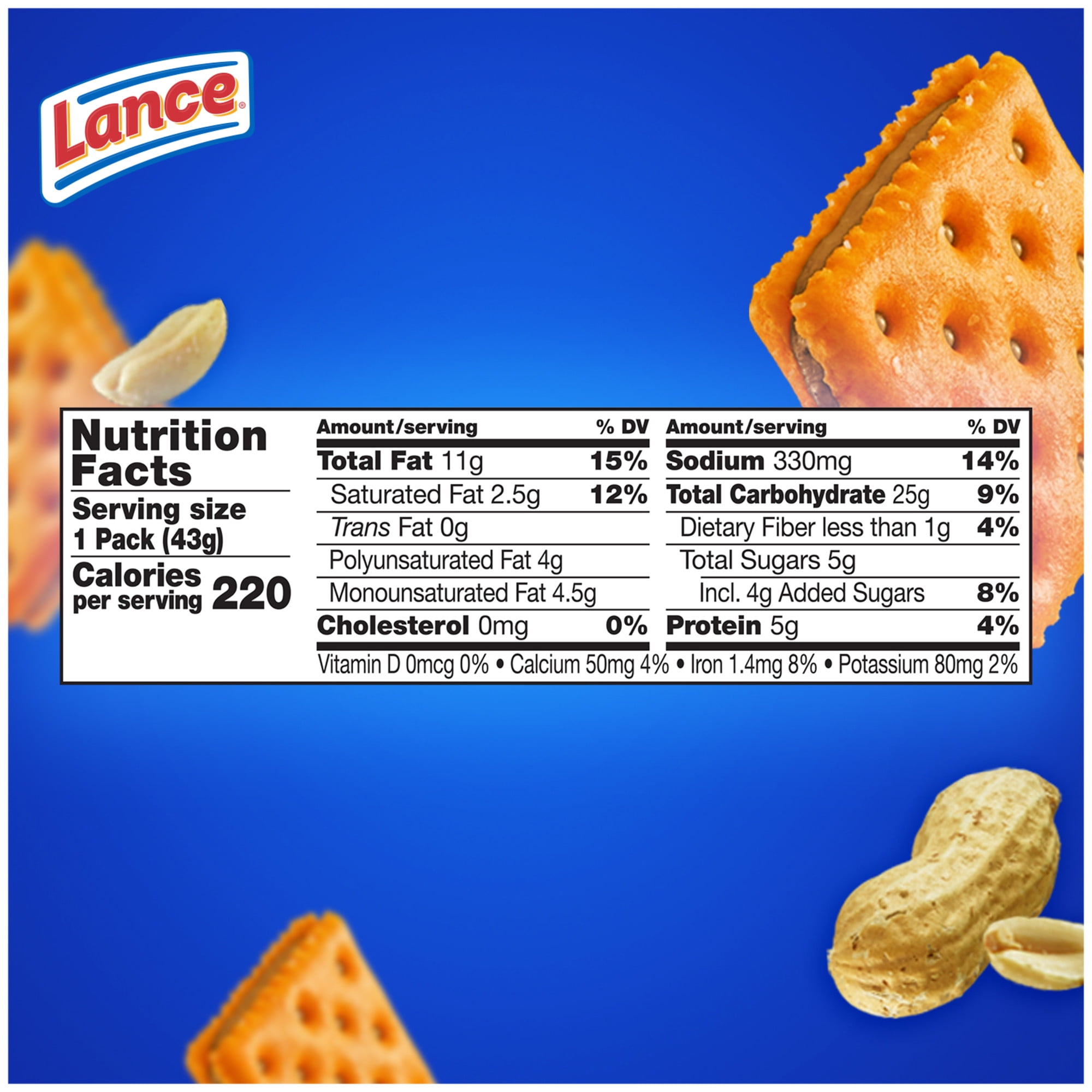 Lance Sandwich Crackers, ToastChee Peanut Butter, Individual Snack Pack, 6 Sandwiches