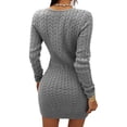 thumbnail image 3 of Autumn Winter Women Long Sleeve Slim Fit V-Neck Zipper Mini Knit Dress, 3 of 3