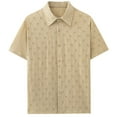 thumbnail image 4 of AHTJRT Mens Short Sleeve Casual Button Down Hawaiian Summer Beach Hollow Out Regular Fit Embroidered Shirts Tops Khaki XL, 4 of 4