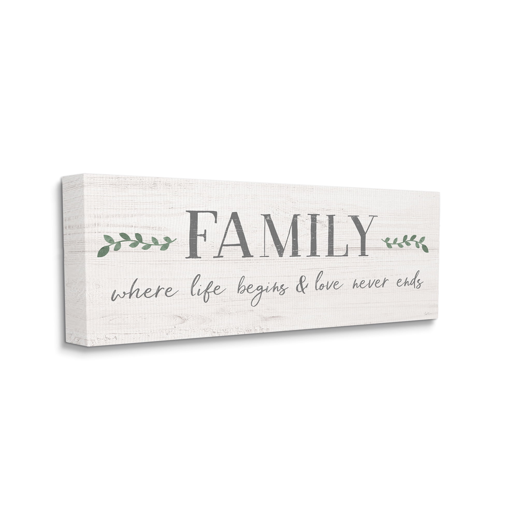 Stupell Industries Family Life Begins Love Never Ends Motivational Phrase Graphic Art Gallery-Wrapped Canvas Print Wall Art, 40x17, by Natalie Carpentieri