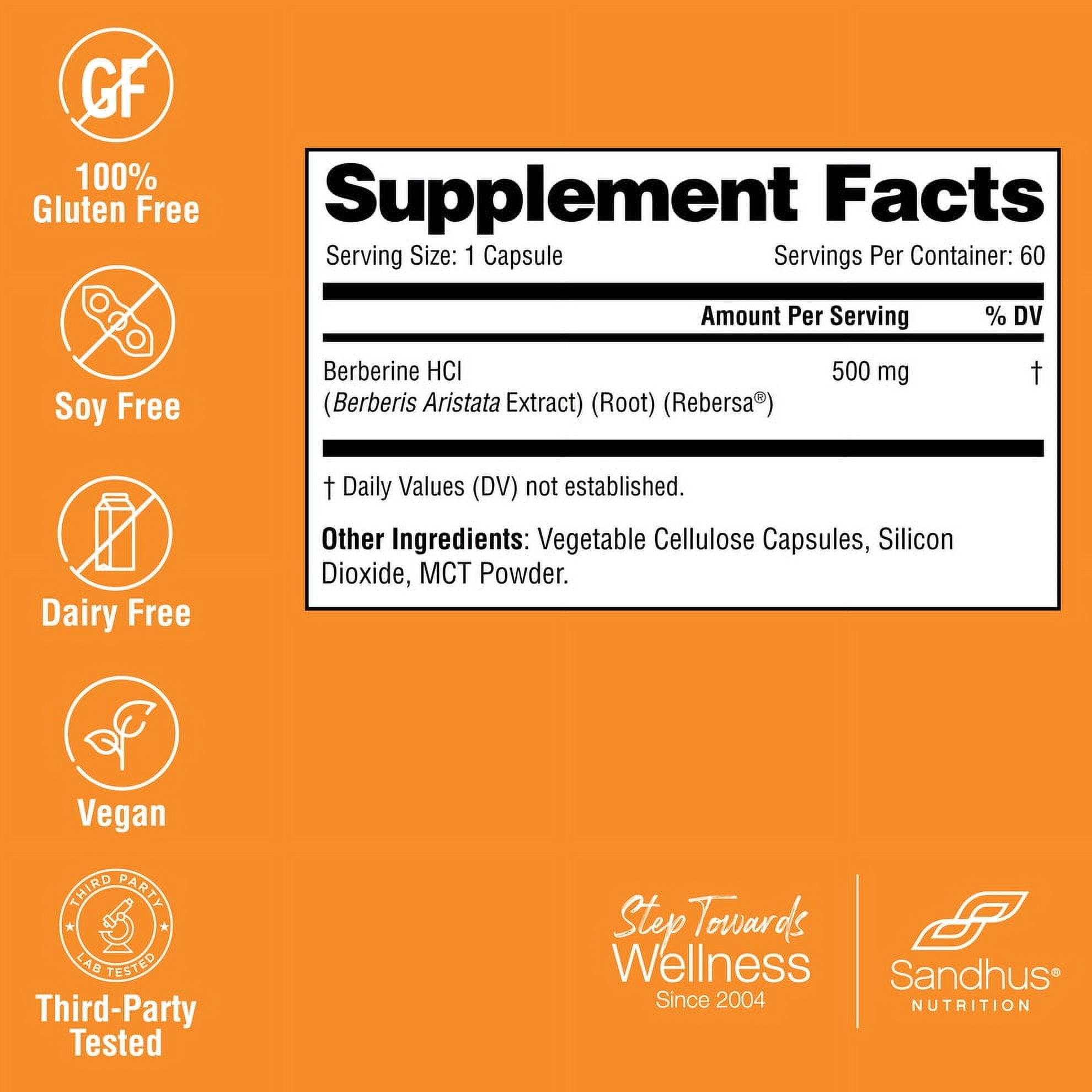 Sandhu's Berberine HCI 500mg, Metabolic Support & Weight Loss Supplement, 60 Capsules