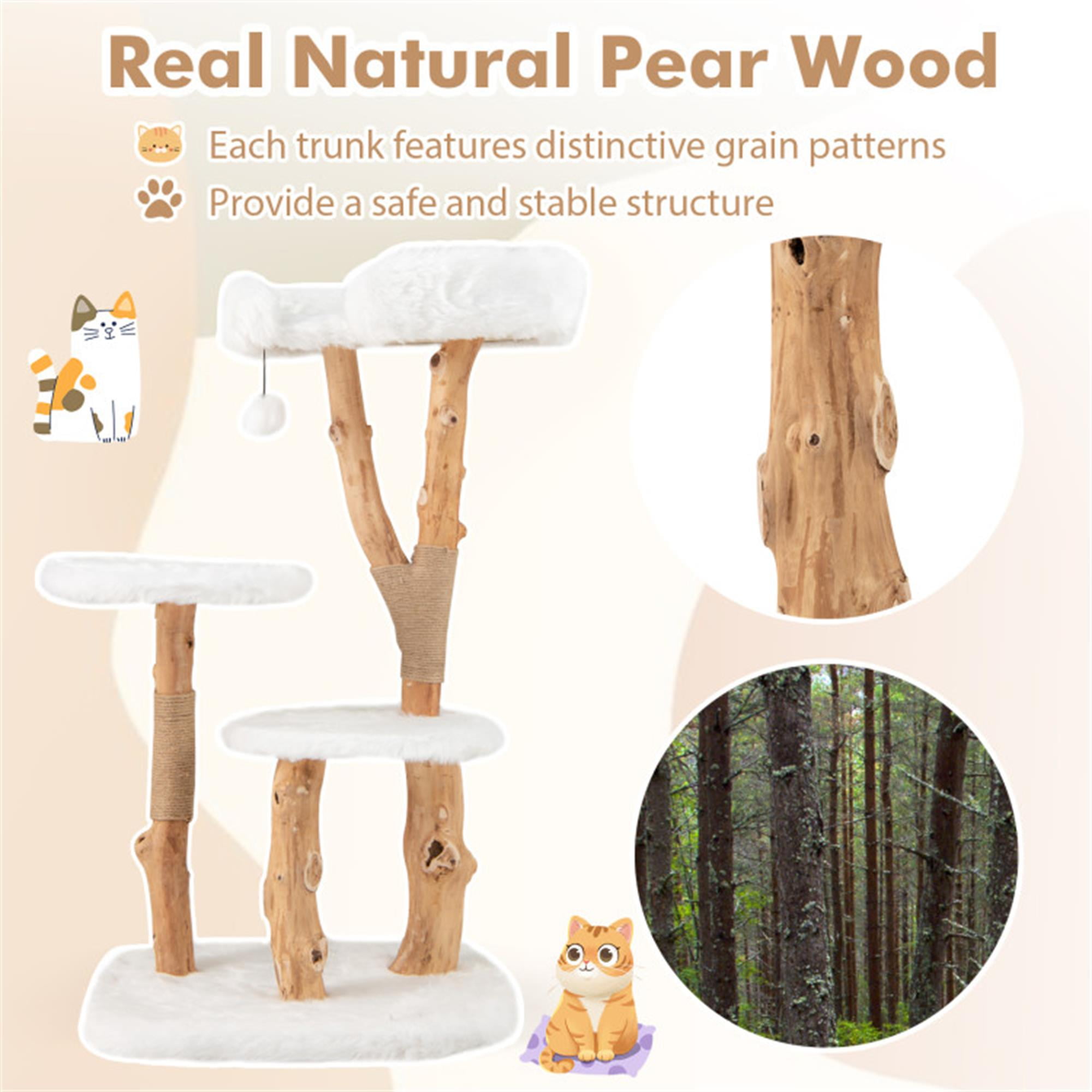 resenkos 44" Solid Wood Cat Tree Tower for Indoor, Modern Cat Condo with Scratching Post, Cat Climbing Tree House Furniture, White