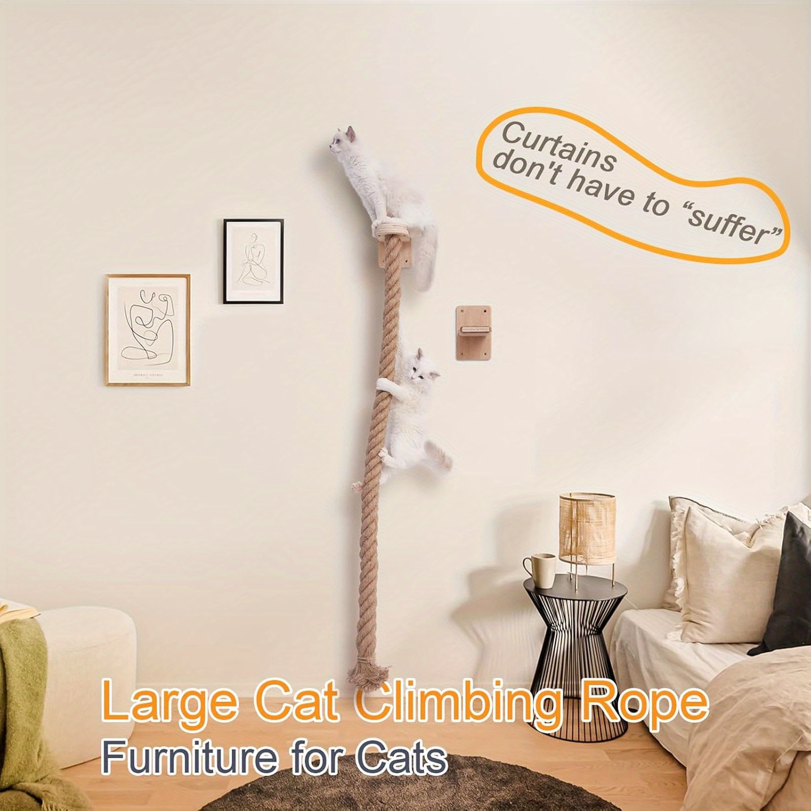 Cat Climbing Rope Wall Mounted, Cat Rope Climber, Space Saving Cat Tree Tower Featuring with Jumping Platform, Cat Tower with Durable Scratching Post, for Playing and Rest Indoor Large Cats