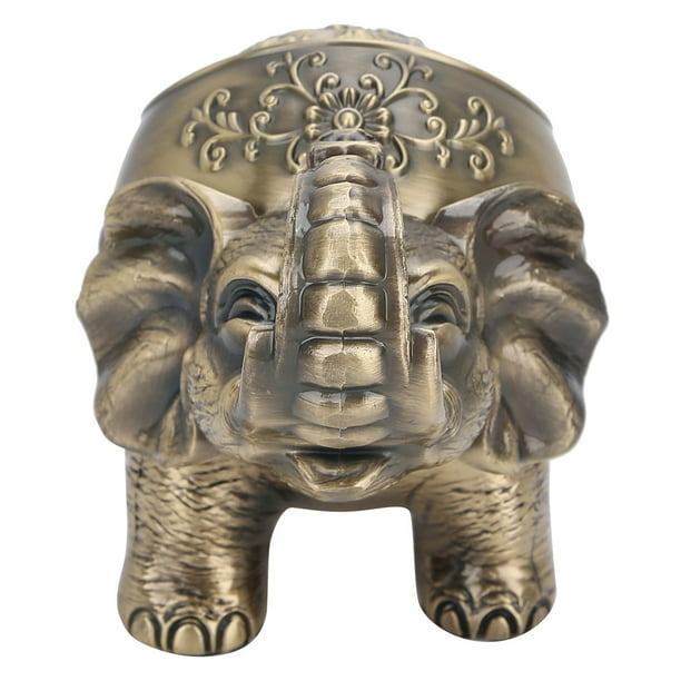 Cenicero de metal con cubierta Regalo masculino Sellado Anti caída A prueba de viento Conjunto de fumadores Adornos (Cenicero de bronce de pie con forma de elefante)