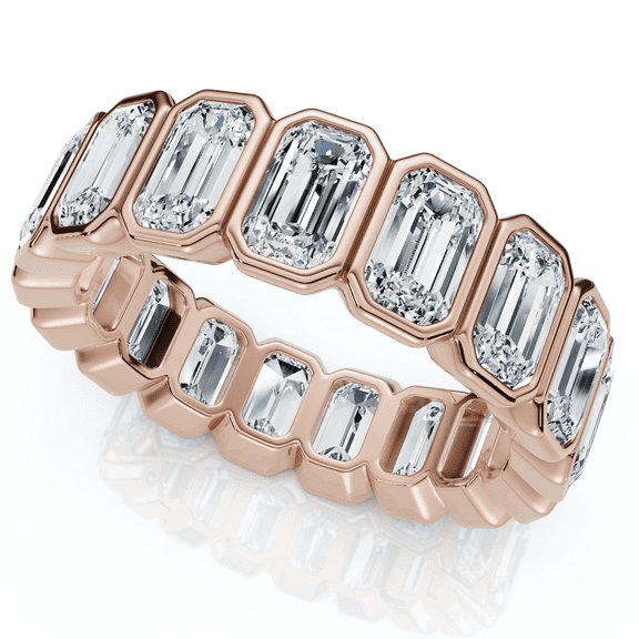 Pompeii 5Ct Emerald Cut Bezel Eternity Wedding Ring 14k Gold Lab Grown (E/F,VS1-VS2)