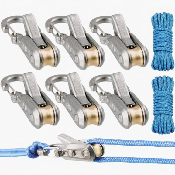 Rope Ratchet Hanger, 6 Pack Heavy Duty Pulley System, Adjustable Tie Down for Camping, Tarp, Tent, Guy Lines