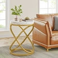 thumbnail image 6 of Round End Table, 26 Inches White and Gold Faux Marble Top Nightstands Sofa Side Table with Double X-Shaped Ring Unique Design for Livingroom Bedroom, 6 of 7