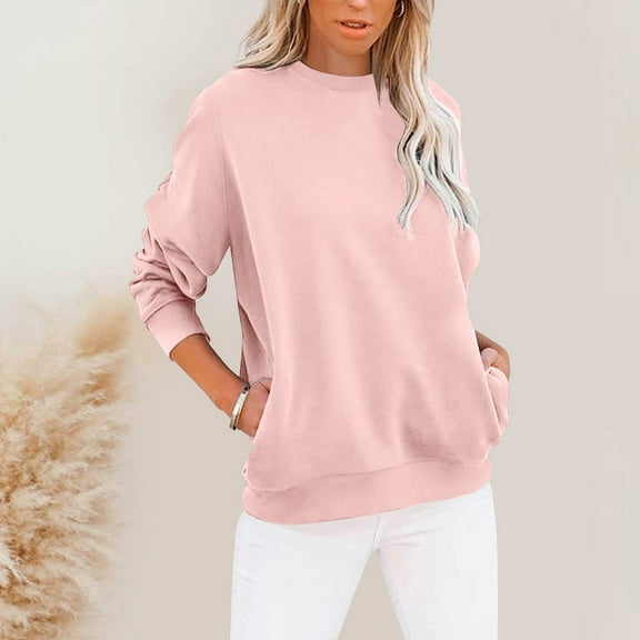 XINXIAOO Women's Sweatshirt Womens Long Sleeve Sweatshirt Pullover Sweatshirts for Women Light Pink Women's Crewneck Sweatshirts Winter Outfits for Women 2025 Trendy Preppy Clothes Teen Girl